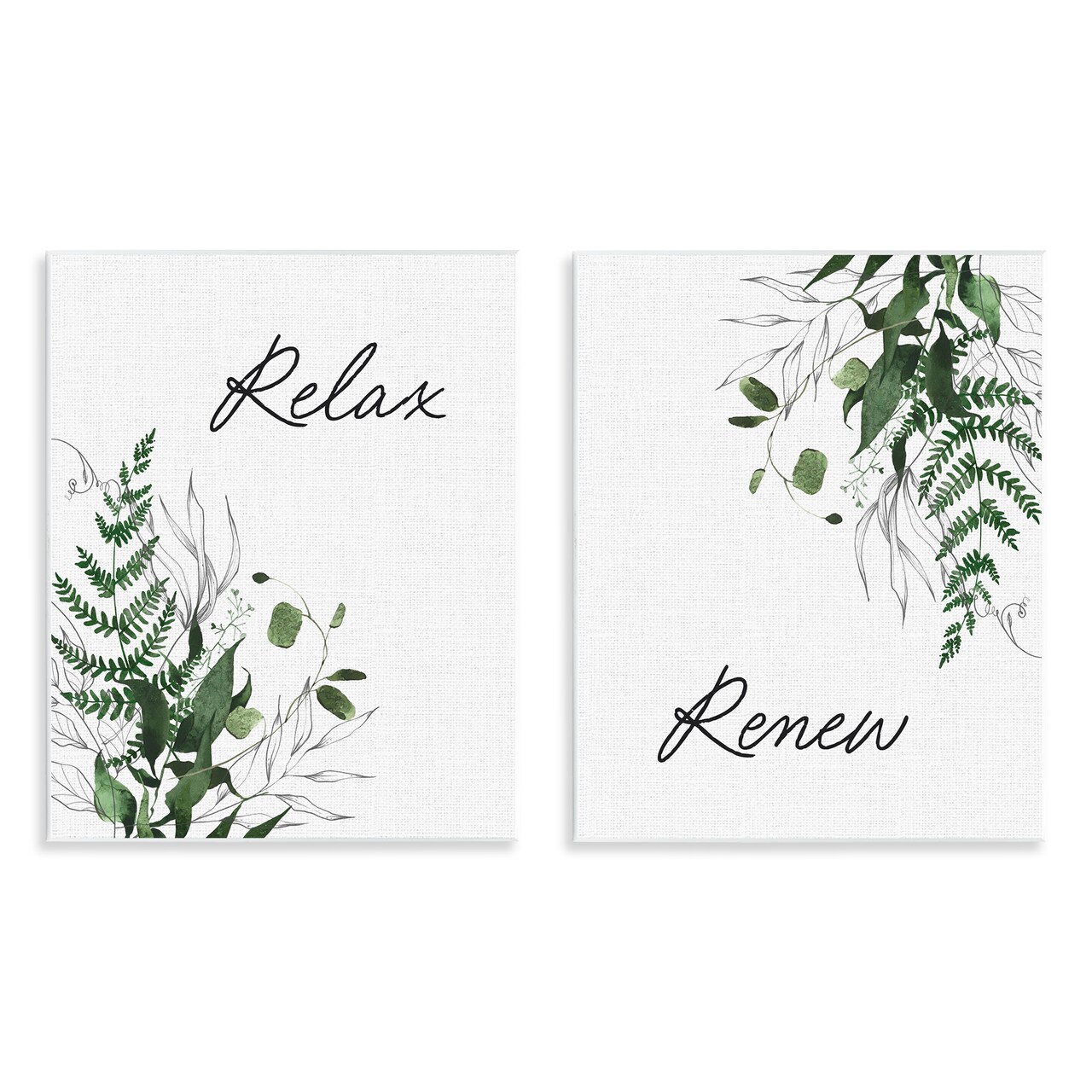 Stupell Industries Relax Renew Botanical Leaves 2pc Wall Plaque Set, design by Lettered and Lined